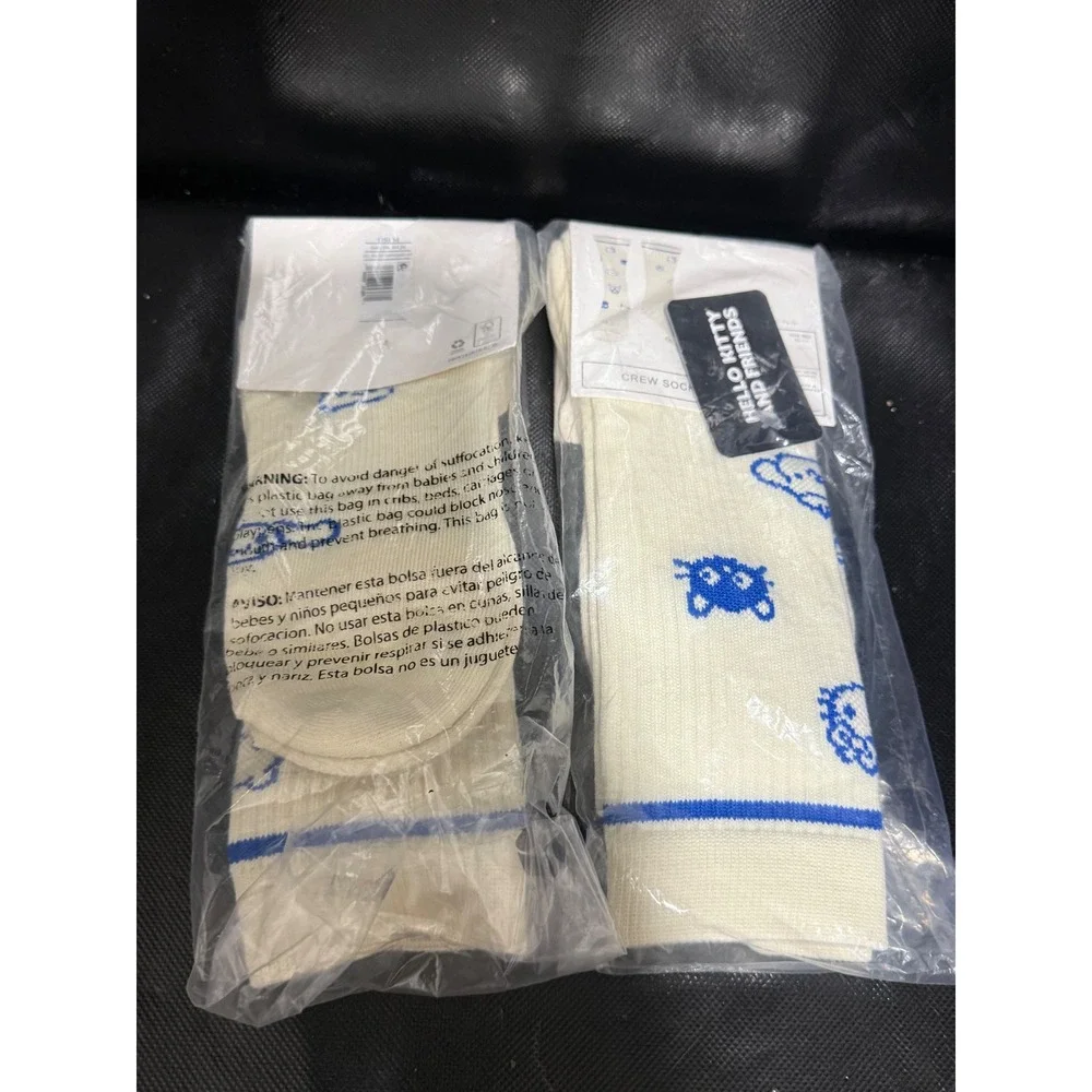 Sanrio Hello Kitty and Friends Crew Socks 2 Pack Blue White Ribbed Knit New